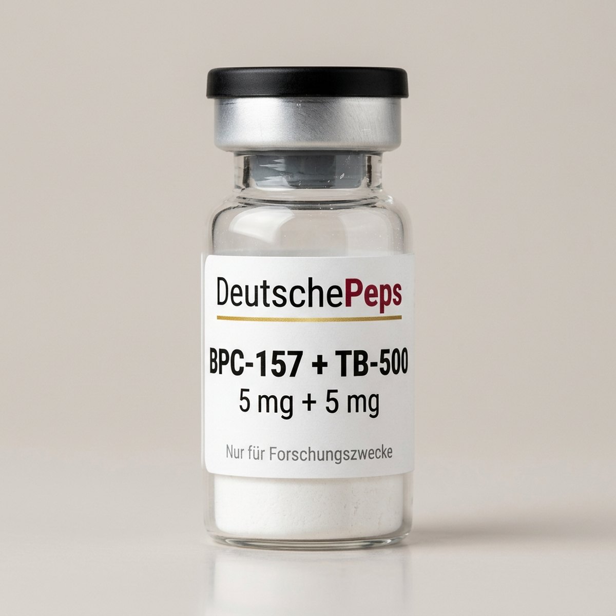 BPC-157 + TB-500 10 mg — Vial mit lyophilisiertem Forschungspeptid (Symbolbild)