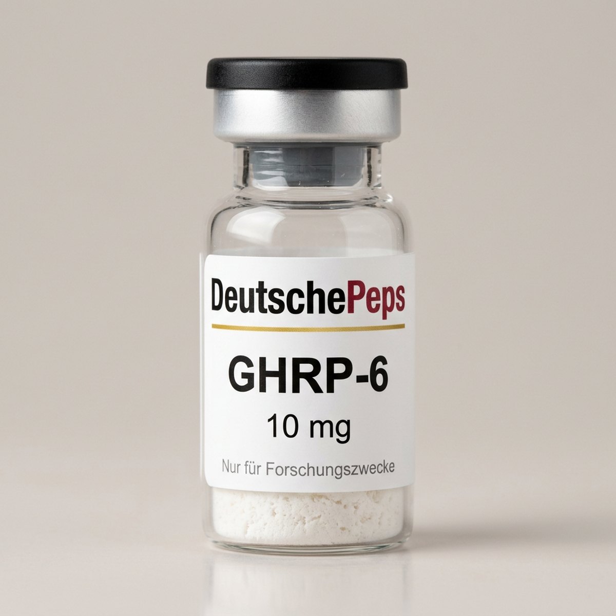 GHRP-6 10 mg — Vial mit lyophilisiertem Forschungspeptid (Symbolbild)