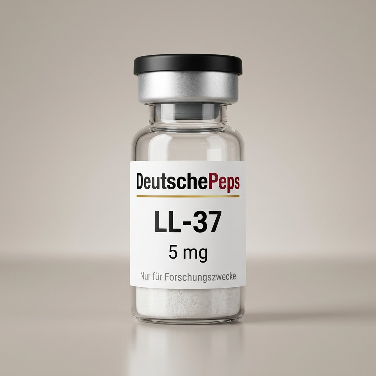 LL-37 5 mg — Vial mit lyophilisiertem Forschungspeptid (Symbolbild)