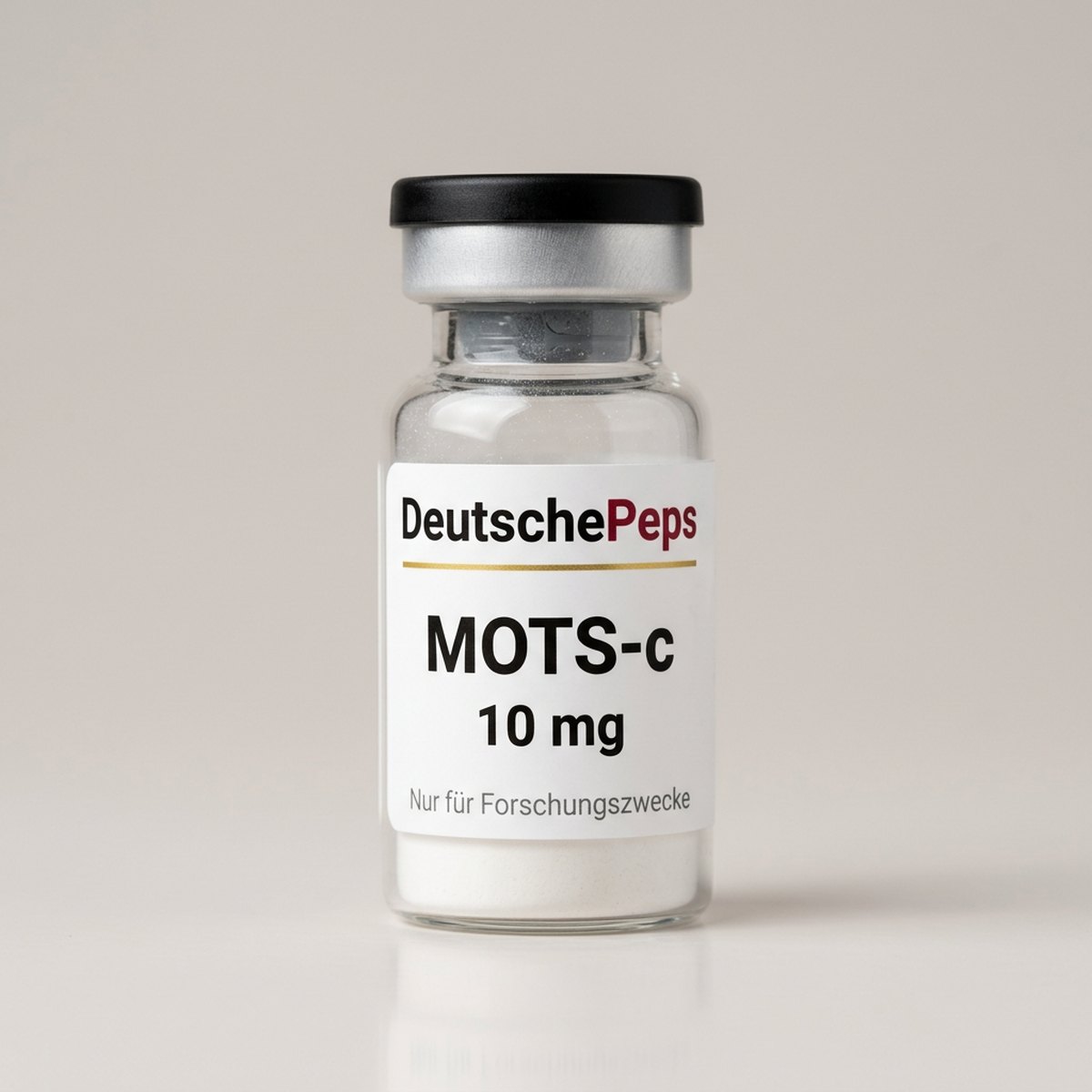 MOTS-c 10 mg — Vial mit lyophilisiertem Forschungspeptid (Symbolbild)